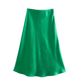 2024 New Elastic Waistline Simple Full-Color Satin Full-Length Skirt-Outfit