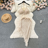 Fongt Holiday Suit Women's Design Bikini Hanging Neck Vest Tuxedo Skirt Knitted Two-Piece