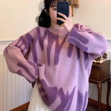 Pullovers Women Sweater Elegant Green Striped Print Winter Long Sweaters Streetwear Ladies Jumper Warm Outerwear 2021