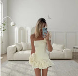 Fongt Dress Tight Dress Irregular Lotus Ribs Waist Dress