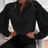 Stand Neck Button Blouse Shirts Women New Fashion Long Sleeve Pullover Tops Ladies Autumn Casual Loose Blusa