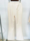 QUALITY Newest 2023 Designer Runway Suit Set Women's Crystal Stone Button Solid Color Blazer Slit Pants