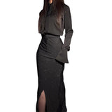 Fongt 2023 New Fashion Temperament Elegant Heavy Industry Diamond Split Hip Skirt Set-Outfit