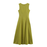 Fongt New Linen Solid Color Sleeveless Collar Fan Flute Dress 6962030