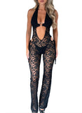Summer Hanging Neck Sexy Bosom Hollow Lace Perspective Micro-Tlalong Trousers New Women's