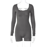 Fongt Women's Spring And Summer Long Sleeve U Collar Tie Hollow Out Open Back Tight Sports Yoga