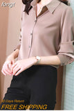Spring Shirt Women Long Sleeve Satin Fashion Solid Ladies Tops Blouse Single-breast Button Chiffon Turn-down Collar