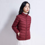 2023 Autumn And Winter New Light Down Jacket Female Short 90 White Duck Down Standing Collar Show Thin Casual Large Size Coat Tide-Outfit