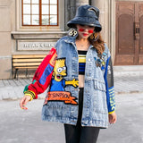 Jacket Outerwear Autumn Fashion Cartoon Sequin Print Long Sleeve Jackets Coat Loose Streetwear Female Denim Jacket