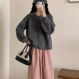 Autumn And Winter New Style Simple Style Solid Color Retro Knitted Cardigan Loose Lazy Style Sweater Jacket-Outfit