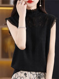 Sexy Lace Tank Tops Women Sleeveless Hollow Out Camis Knitted Vest Pullover Solid Black White Crop Top 2024-Outfit