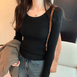 Slim Long-Sleeved Short-Style Sweater Autumn And Winter New Style Small People Look Thin Bottom Sweater Trend-Outfit