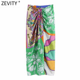Women Vintage Cloth Patchwork Floral Print Knotted Sarong Skirt Faldas Mujer Female Back Zipper Chic Slim Vestidos