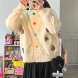 Fongt New Love Embroidery Knitting Cardigan Female Thick Sweet Heavy Industry Soft Waxy Loose Show Thin Sweater Coat-Outfit