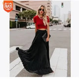 Fongt 2024 New Large-Size High-Waisted Half-Dress Women's Large Swing Skirt Wrinkles Long