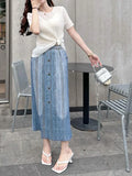 Fongt Folding 2025 Summer New Temperament Fashion With Daily Commute To Wear Exquisite Denim Button Half Skirt