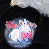 Pink Bow Rabbit Embroidery T Shirts Harajuku Teenage Preppy Kawaii Tee Summer Cotton O-neck Loose Casual Tops Korean