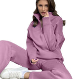 Fongt Selling Solid Cotton Jacket Set Zipper Plus Velvet Loose Top Sports Pants Women