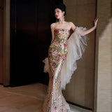 Fongt Chinese Fishtail Evening Dress 2025 New Light Luxury Niche Morning Robe Toasting Bridal Purple Banquet Dress Dress Dress