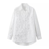 2024 New Women's Fashion Bronzed Printed Long-Sleeved Shirts-Outfit