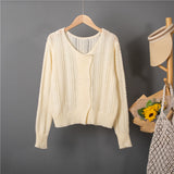 New 2022 Chic Korean Fashion Cutout Buttons Cardigans Knitted Sweater Women Summer Vintage Elegant Lady Tops