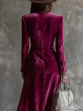 Fongt Dress 2025 New Women's Suit And Collar Temperament British Style Double Buckle Body Gold Velvet Dress