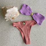 Sexy Shell Bandeau Bikini Textured Swimwear Women High Cut Swimsuit Hot Bathing Suits Solid Brazilian Biquinis Set-Outfit