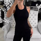 Fongt Summer New Multi-Color Printed Vest Women's Feeling Round Collar Inside The Outside-Outfit