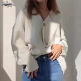 Winter Elegant Solid Women's Sweater Autumn V-Neck Buttons Cardigan Oversized Fashion Korean Knitwears Sweater Jacket