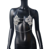Quality Rhinestone Flower Style Camis Women Sexy Metal Chain Hollow Out Party Crop Tops Summer Nightclub Silver Tank