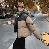 Ken Bean Wind Spell Color Hooded Padded Clothes Female Short Style 2024 Winter New Fashion Loose Small Bread Jacket-Outfit