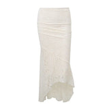 Fongt Women's Fall 2023 New Sexy Pleated Strap Top French Style Lace Skirt