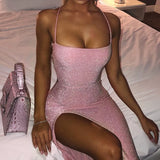 Sequins Dress Women Side Split Backless Bodycon Dresses 2020 Summer Sexy Party clubwear