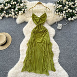 Fongt Fan Design Careful Machine Kinry Sling Dress Woman 2025 Summer Folds To Receive Irregular Dress