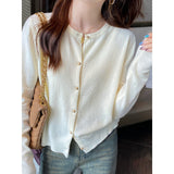 Fongt Gray Knitted Cardigan Women's Autumn With High-End Sweater Coat Early Autumn Temperament Long Sleeve