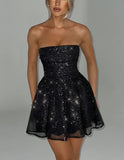 Fongt Sexy Shoulderless Strap-Less Braided Sleeveless Body-Cuffed Dress Super Short Skirt Black Small Gift