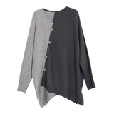 Button Solid Color Spliced Sweaters Casual Autumn Irregular Fashion Batwing Sleeve Loose Knitted Jumpers Women's Clothing-Outfit