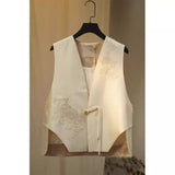 Small Man Has A Unique Foreign Style And A Chic Coat With A Super High Sense. The New Chinese Style White Waistcoat Is A Woman In Spring And Autumn.-Outfit