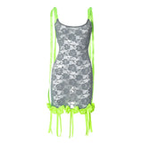 Fongt Women's Summer New Colored Ribbon Rose Lace Spliced Sleeveless Suspension