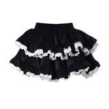 Autumn Kawaii Lolita Clothing Suit Woman Casual Crop Tops + Slim Black Mini Skirt Lace Cake Skirt Japanese Fashion Set-Outfit