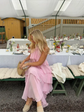 Pink Pleated Halter Maxi Dress-Outfit