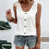 Womens Button Strappy Solid Casual Tank Ladies Summer Loose Beach Sexy Vest Tops 2023-Outfit
