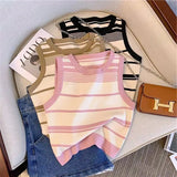 Striped Tank Women Slim Knitting Camisole Crop Tops Female Bodycon Knitted Tanks Sleeveless Short Tee shirts-Outfit