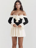 Wedding Guest Dresses Off The Shoulder Elegant and Beautiful Womens Dresses Mini Bow A Line Party Dresses Black-Outfit