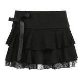 Fongt Bow Spliced Half-Dressed Girl 2025 Low-Waist Sexy A-Shaped Skirt Hottie INS New Short Skirt