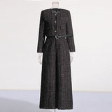 Fashion High-End Set 2025 New Temperament Small Fragrant Coat + Belt Design Feeling Trousers