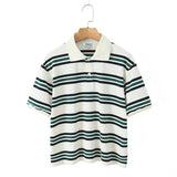 Fongt Women's New Hit-Colored Striped Short-Sleeved T-Shirt 9551