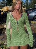 Fongt Beach Skirt Knitted Long-Sleeved Ass Bikini Swimsuit Burqa Holiday Sunscreen Woman