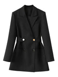 Woman Blazer 2023 Waist Slim Double Breasted Dress Suit Jacket Spring New Pure Color Elegant Straight White