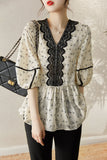 Chiffon Women's Blouse Large Size Printing Lace Loose Shirt Elegant Summer Short Sleeve Casual Top Fashion Female